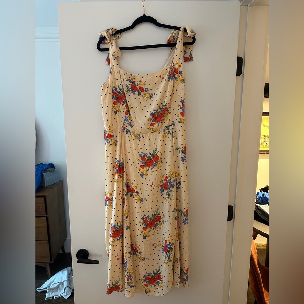 Sezane Cream Floral Midi Dress